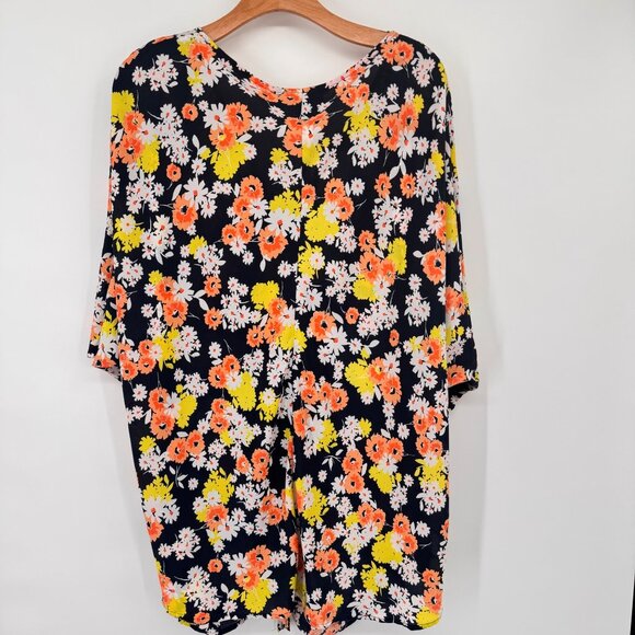 JONES NEW YORK Woman Floral Print 3/4 Sleeve Tunic Top Size 3X Navy plus - Picture 7 of 10